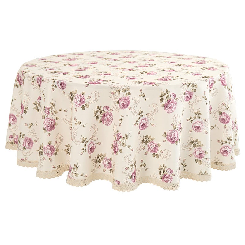 YEESSION Floral Print 70 Inch Round Tablecloth Stain Resistant and Waterproof Wine Table Cover for Kitchen Dining Indoor Outdoor Buffet Tabletop Decoration (Beige) - Image 1